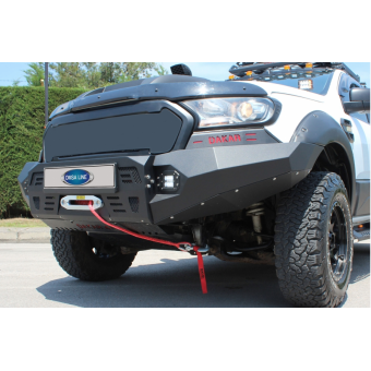 Передний силовой бампер серии "Dakar" для Ford Ranger T6 сталь 3 мм (цвет черный, с светодиодными фонарями)
